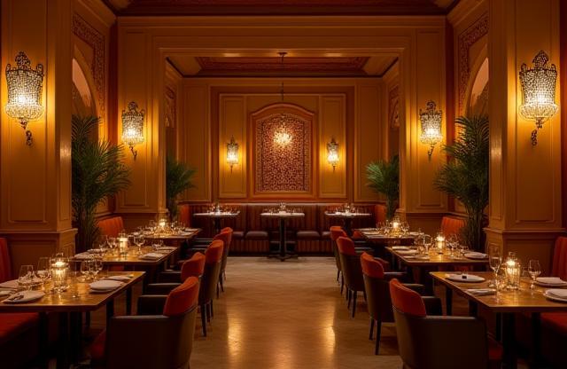 Interior view of Al Waha Restaurant showcasing warm decor and seating