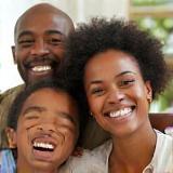 Happy family receiving food assistance